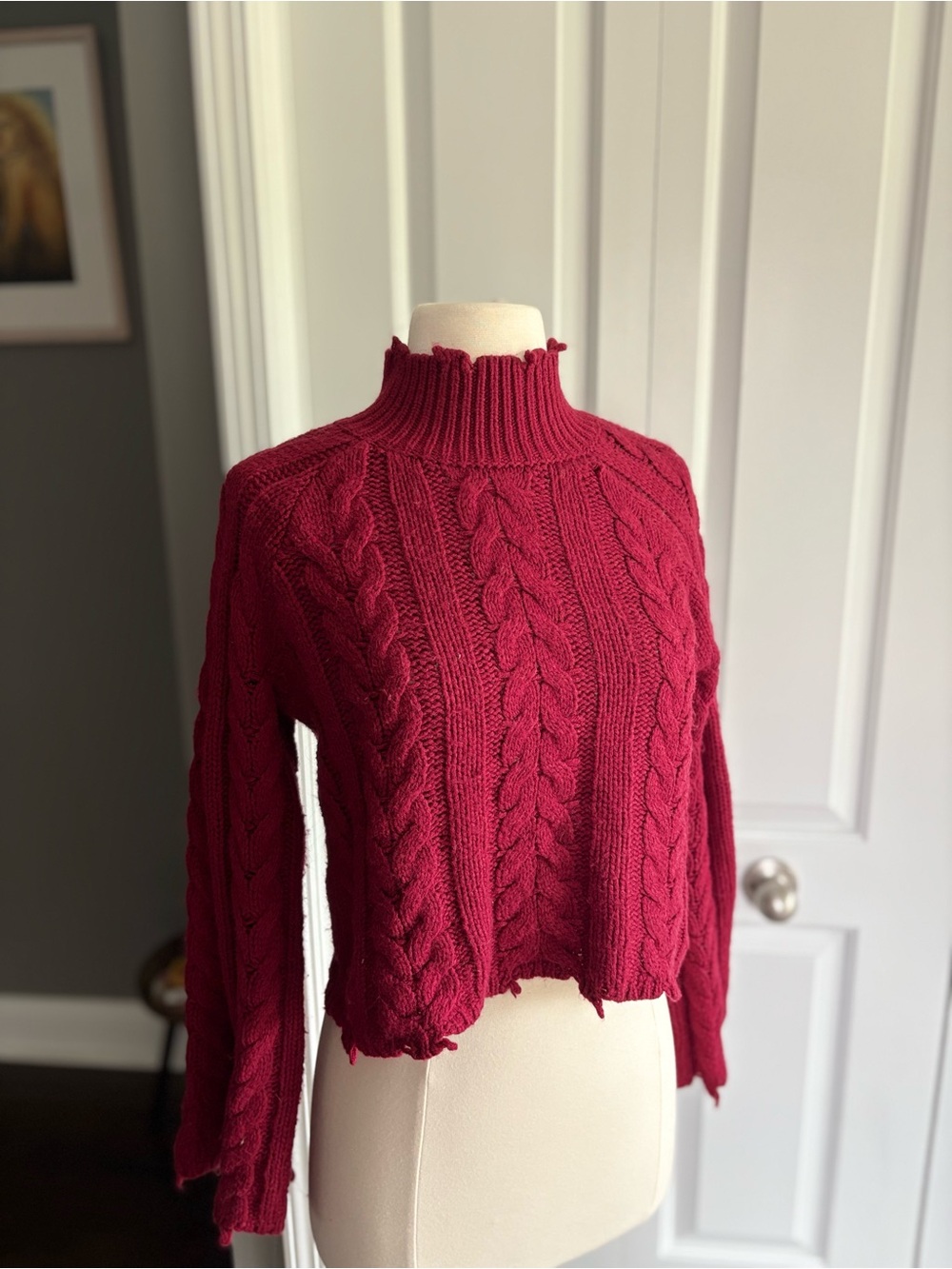 Cable Knit Turtleneck Sweater - Red